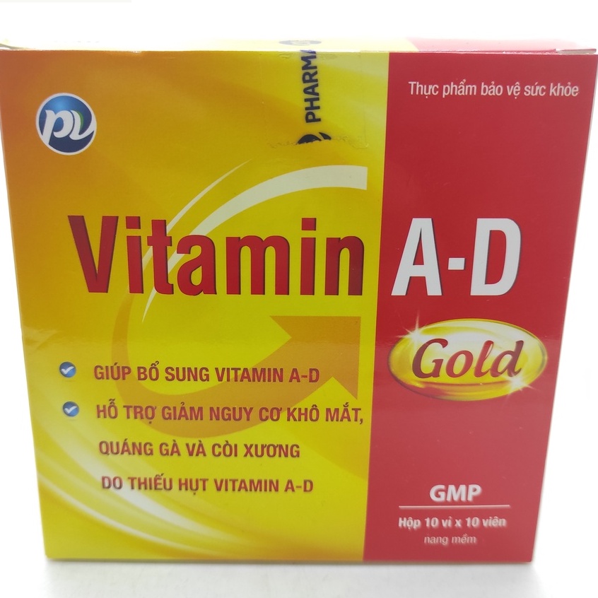 Vitamin A D Gold - Hỗ Trợ Giảm Khô Mắt,Quáng Gà và Còi Xương ở Trẻ Em, Loãng Xương -Hộp 100 viên