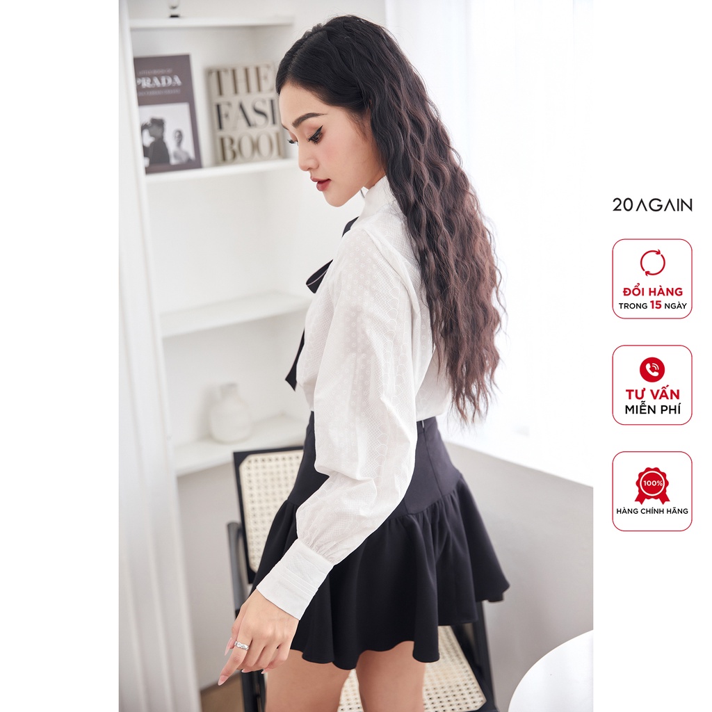 Áo sơ mi dài tay 20AGAIN, thiết kế cổ vuông thắt nơ nữ tính, điệu đà ASA2209