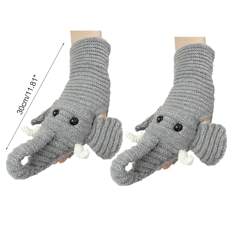 Găng Tay Hở Ngón Giữ Ấm Mùa Đông Họa Tiết Chú Voi Hoạt Hình