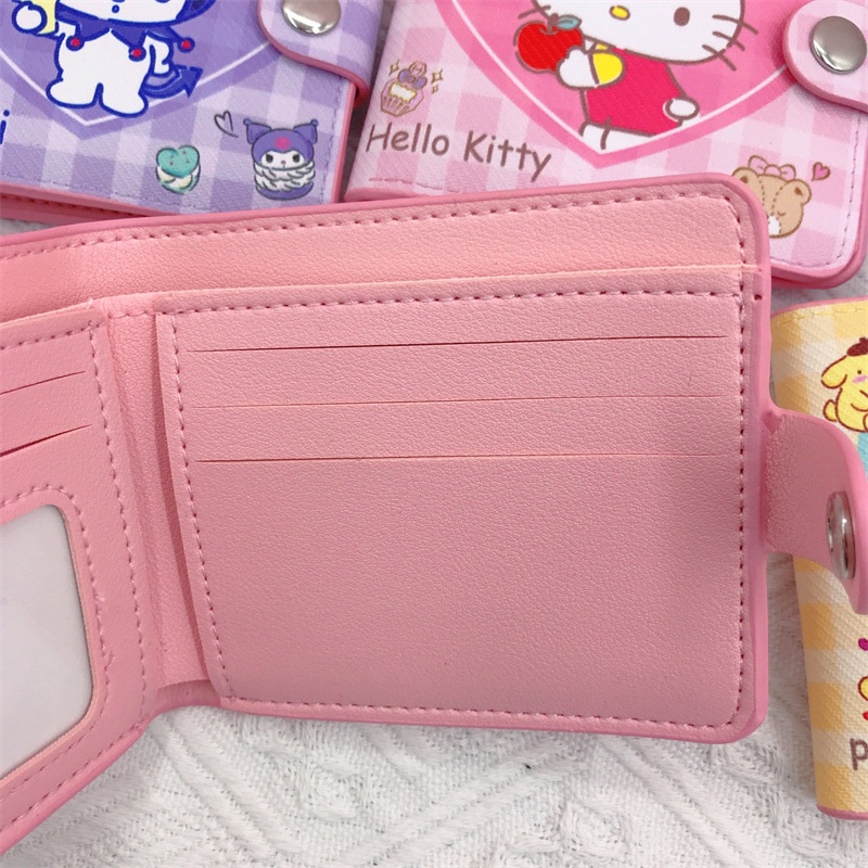 Ví Da Pu Ngắn Kira Sanrio mymelody Hello Kittykitty Kẻ Ô Tình Yêu Kurumi LittleTwinStars Có Nút Bấm Thẻ