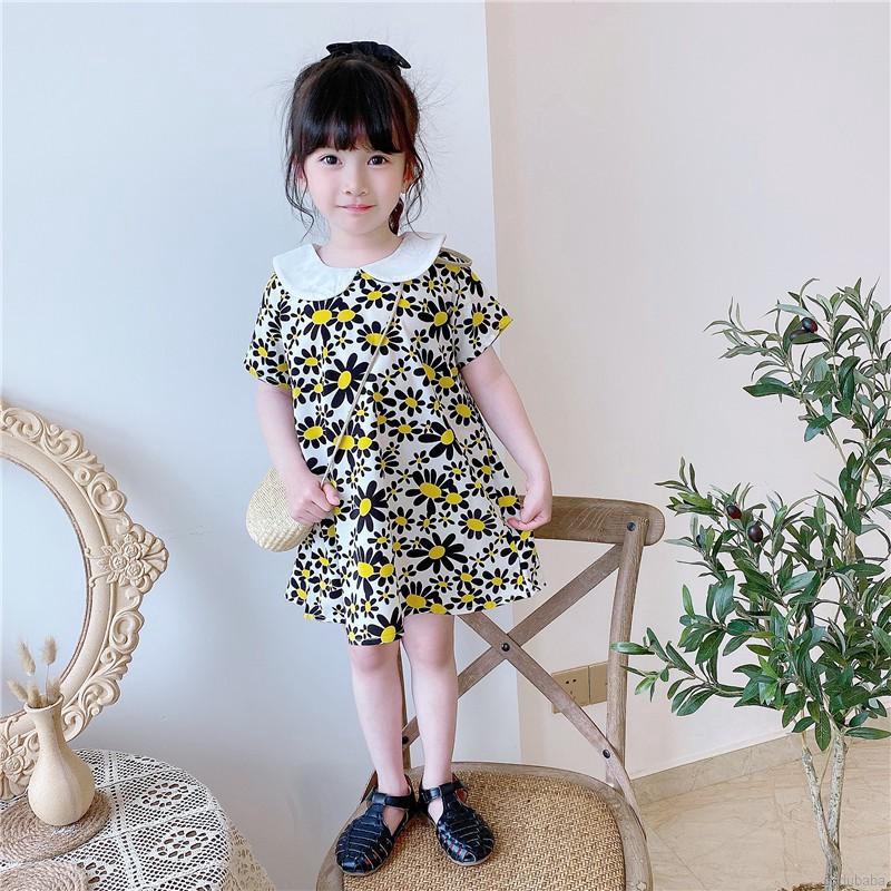 Đầm Hoa Ngắn Tay Thời Trang Cho Bé Gái 1-6 Tuổi