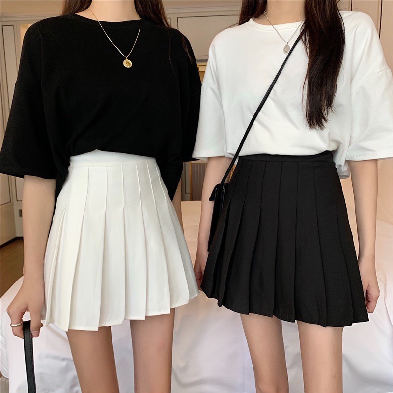 Chân váy tennis xếp ly màu trắng đen xếp li skirt cạp lưng cao ngắn chữ a phong cách ulzzang-Minxy sop