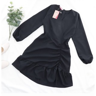 Đầm váy cổ V nhún đuôi cá dài tay RD065