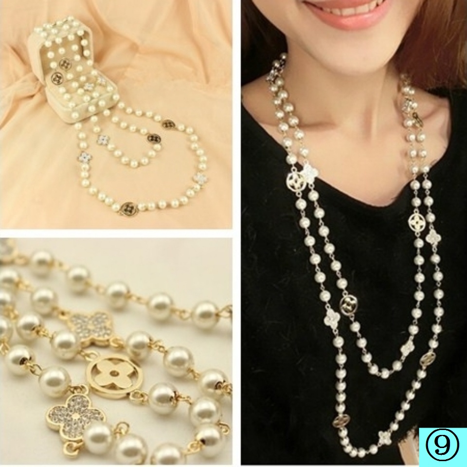 Dây Chuyền Nhiều Lớp Đính Hạt Ngọc Trai Thời Trang Thu Đông Hàn Quốc