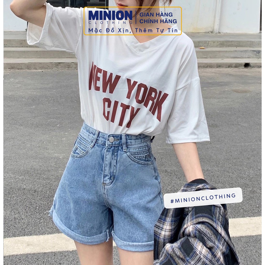 Quần sooc MINION CLOTHING lưng cạp cao ống vừa short jeans nữ Ulzzang Hàn Quốc Streetwear chất bò Q3060