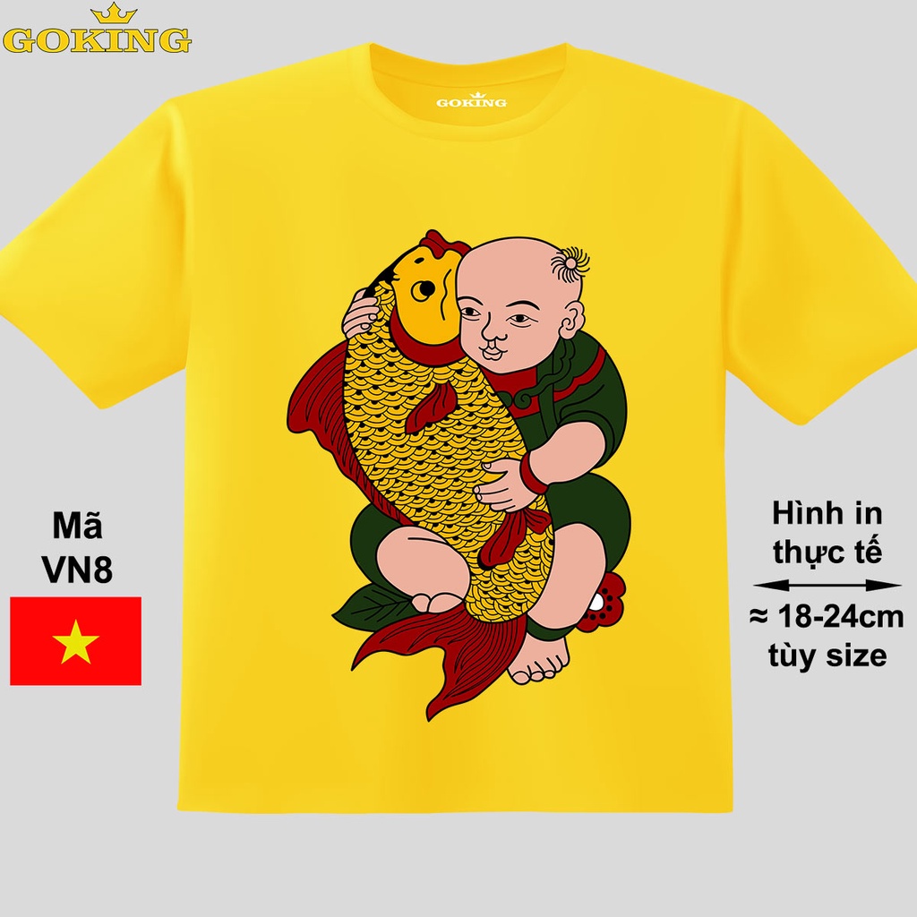 Em bé ôm cá, mã VN8. Áo phông Việt Nam đẹp cho trẻ em, bé trai, bé gái. Áo phông thoát nhiệt hàng hiệu Goking cao cấp