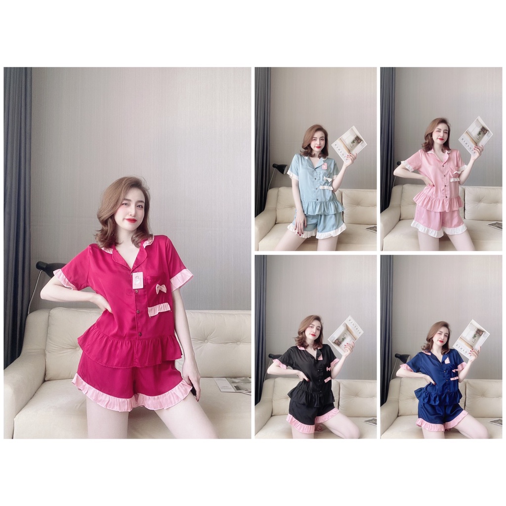 Đồ Bộ Pijama Cộc Tay Lụa Latin Mềm Mịn, Bộ Mặc Nhà Tiểu Thư Quần Đùi Freesize - Linqu Sleepwear