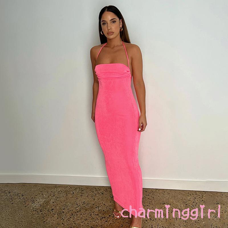 Đầm Dài Sát Nách Màu Trơn Hở Lưng Thời Trang Cho Nữ