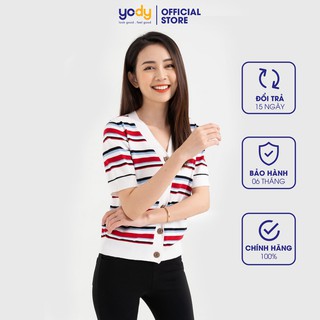 Áo thun Len mỏng tay lỡ Yody Kẻ Cộc Tay Cúc Nẹp đẹp xinh ALN3082