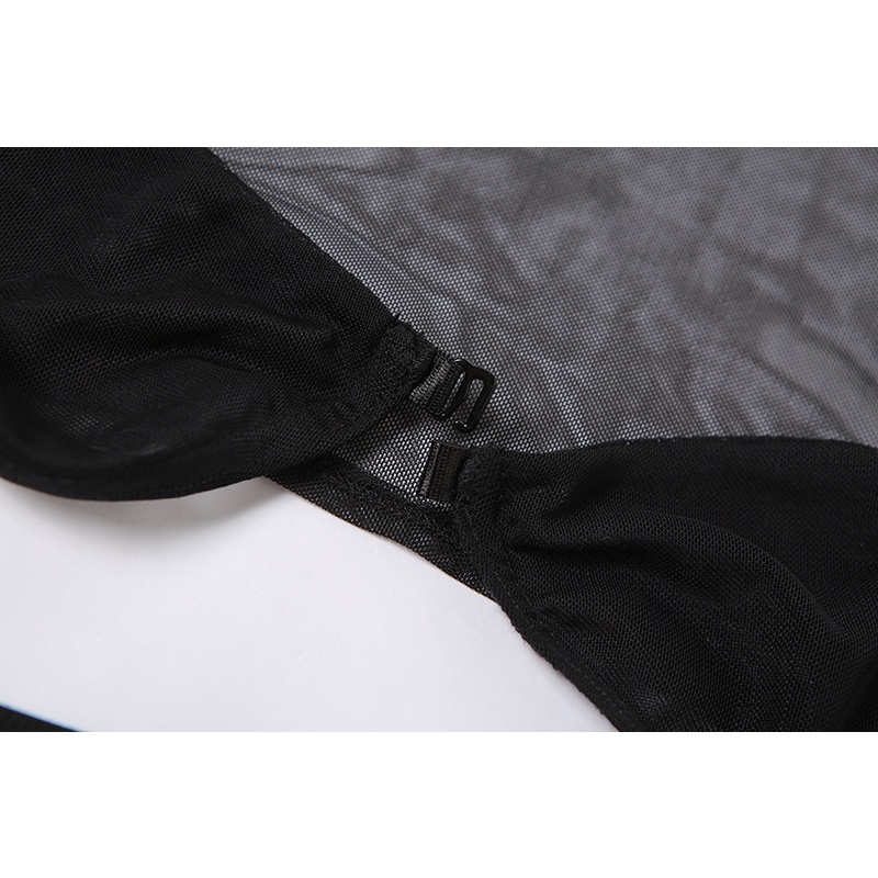 Áo Sơ Mi Tay Dài Kẻ Sọc Phối Lưới Cài Khóa Thiết Kế Quyến Rũ Cho Nữ