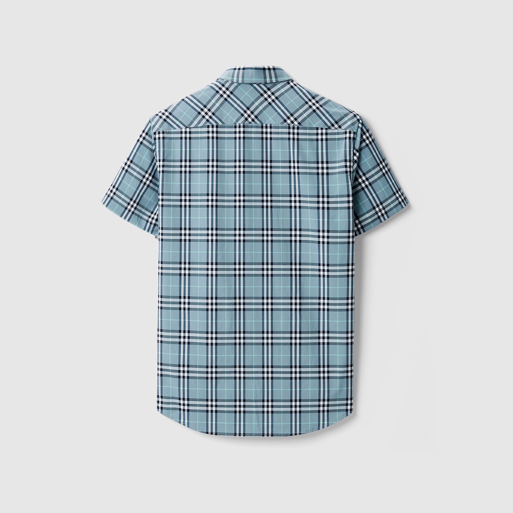 HLA - Áo Sơ Mi Nam Ngắn Tay Phối Sọc Caro Contrasting Plaid Short Sleeve Casual Shirt
