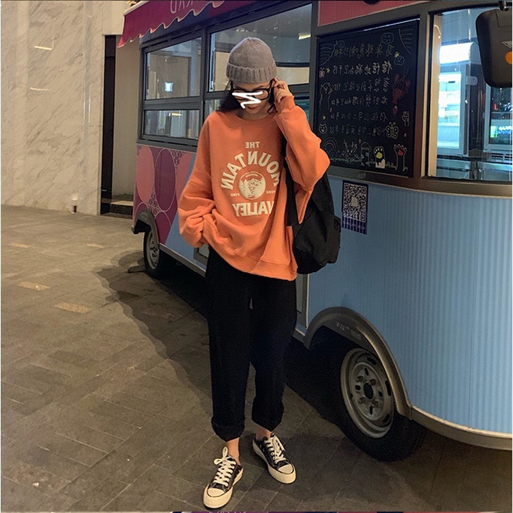 Áo sweater nữ tay dài in chữ phong cách Hàn Quốc