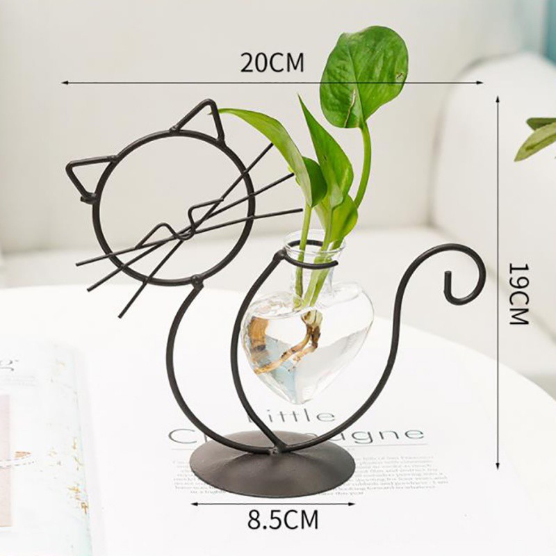 Bình Trái Tim Thủy Tinh Thủy Canh Có Giá Đỡ Kim Loại Sơn Nhiệt Độ Cao Sơn Hình Mèo Đáng Yêu Dễ Thương Và Năng Động