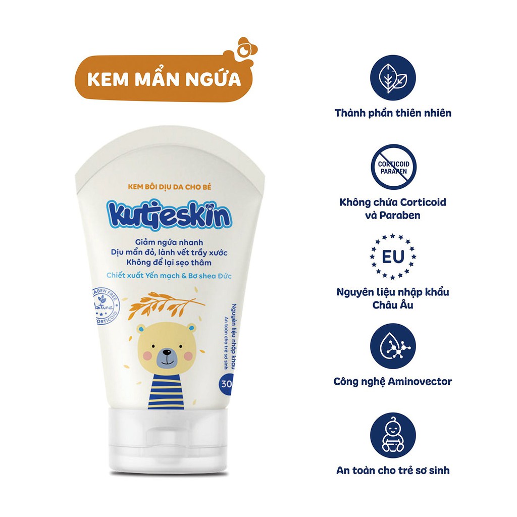 KUTIESKIN- Bộ sản phẩm chăm sóc làn da cho bé ( dịu da, mẩn ngứa, hăm, dưỡng ẩm, chàm )