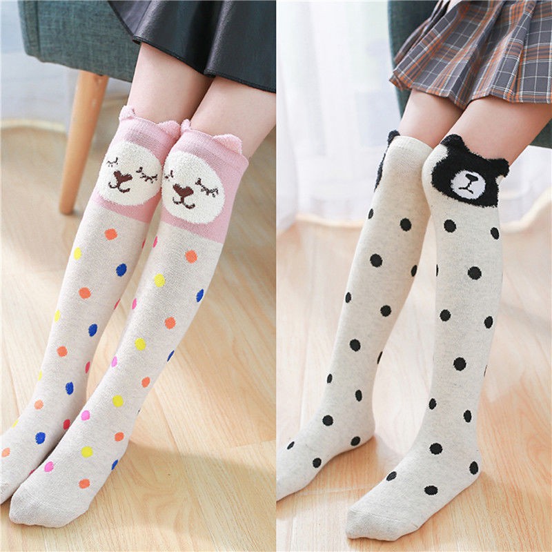 Tất Cotton Cao Đến Gối Hình Mèo Hoạt Hình Vui Nhộn Cho Bé Gái 3-15 Tuổi