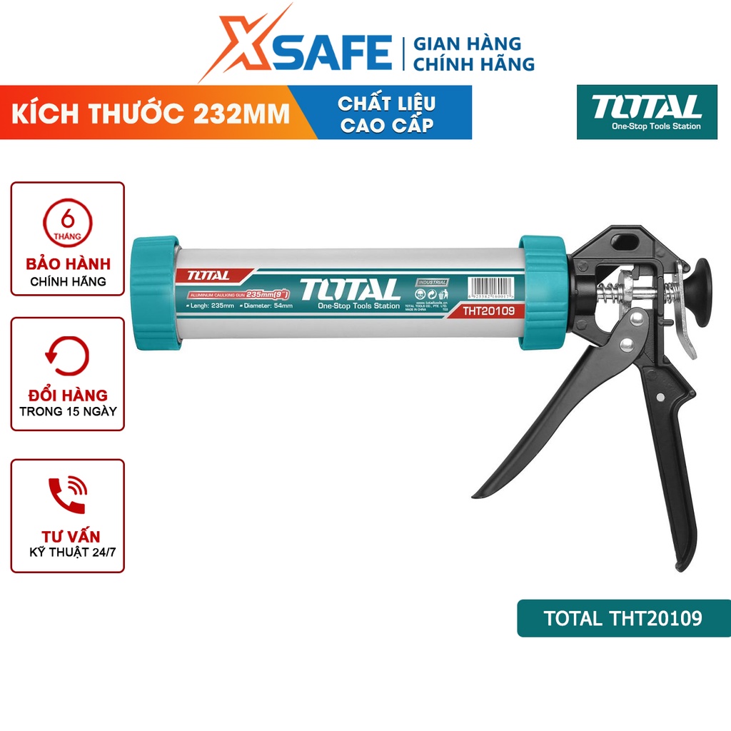 Súng bơm silicon TOTAL THT20109 thân nhôm chiều dài 232mm, đường kính 51mm - chính hãng