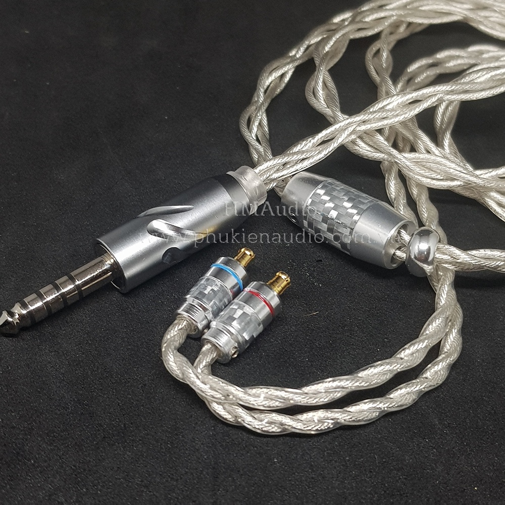 Dây tai nghe đồng mạ bạc 7NOCC Litz 23AWG 1.25mm tết 4 - Connector A2DC
