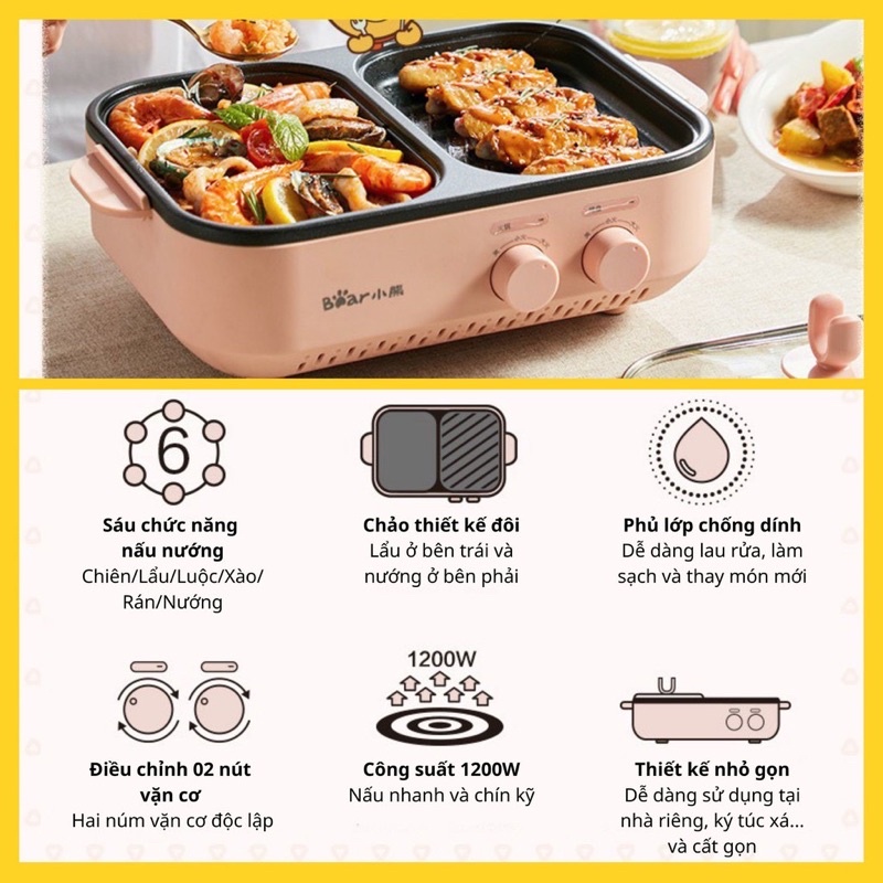 New 2021 Bếp lẩu nướng đa năng 2in1 Bear DKL-C12D