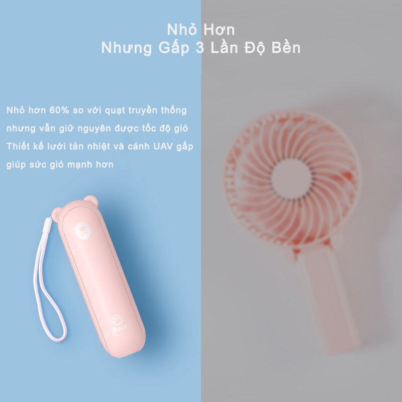 Quạt mini cầm tay đa năng 3in1 gấu bear phiên bản nâng cấp F8X - Hoạt động tới 46 giờ liên tục - Dung lượng 4800mAh