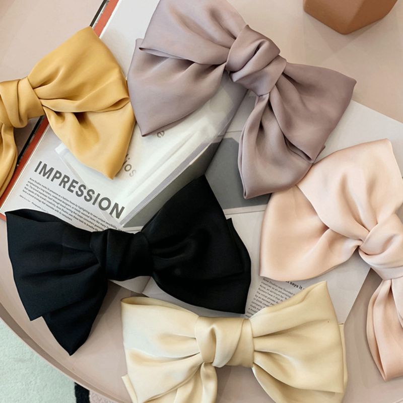 Kẹp Tóc Nơ Hai Lớp Bằng Satin Phong Cách Vintage Hàn Quốc