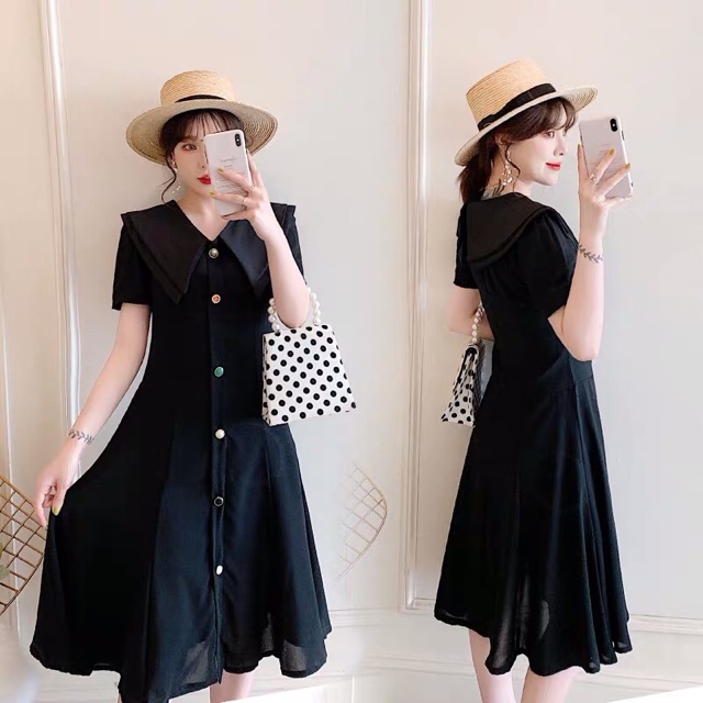 {order bigsize,L-4Xl}Váy cổ đức cách tân khuy cài giữa thanh lịch