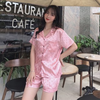Đồ ngủ pijama lụa gấm chấm bi cộc đùi