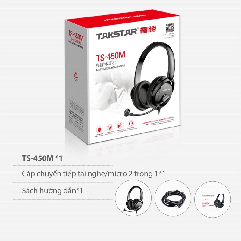 Tai nghe chụp tai kiểm âmTakstar TS-450M có míc dòng dây có độ dài 2m Chính Hãng