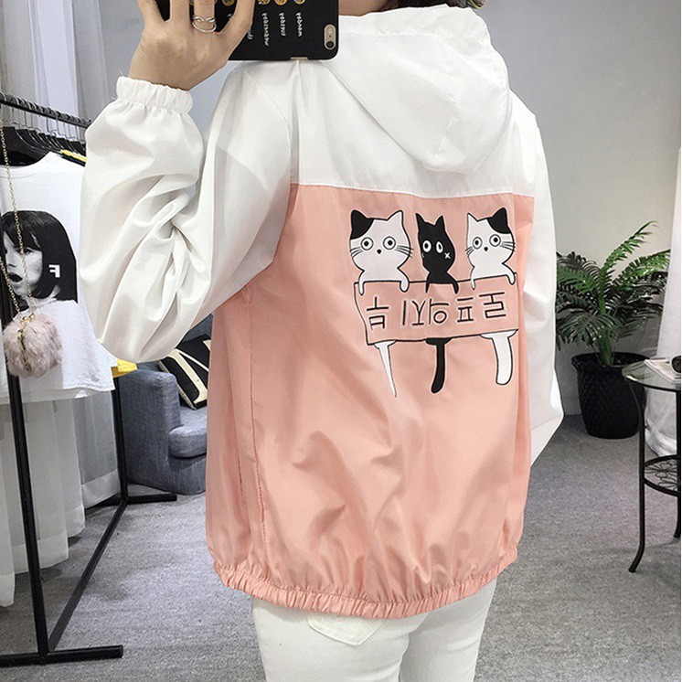 [S02] Áo khoát nữ gió dù 2 lớp chống nắng in hình mèo kitty siêu chất bao đẹp - M058 | BigBuy360 - bigbuy360.vn