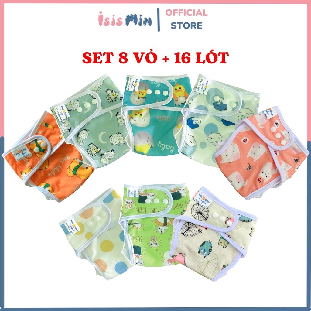 Set 8 Bộ Bỉm vải Babu Nature Chống Hăm, Chống Tràn, Giặt Được Và Tái Sử Dụng, Full Size M,L