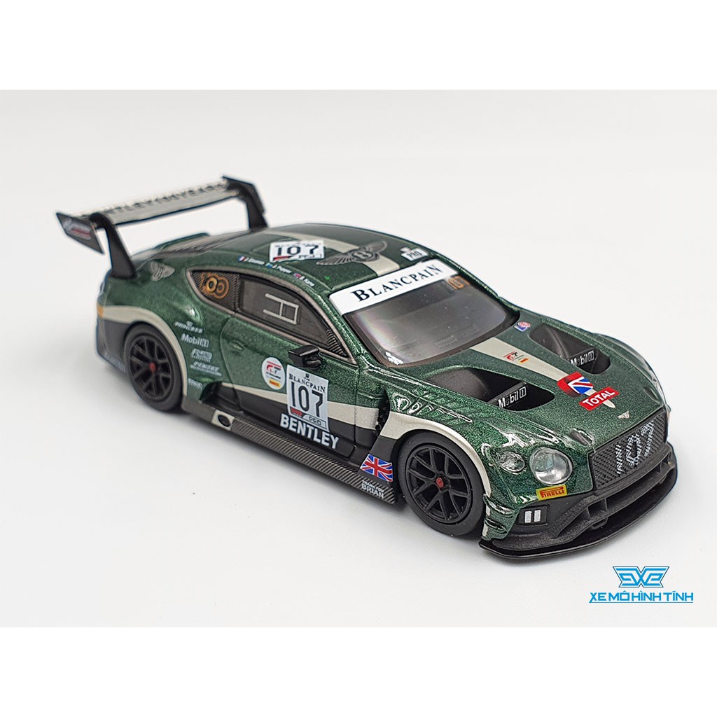 Xe Mô Hình Bentley Continental GT3 #107 M-Sport Team Bentley 2019 Total 24 Hours of Spa RHD 1:64 Mini GT (Xanh Rêu)