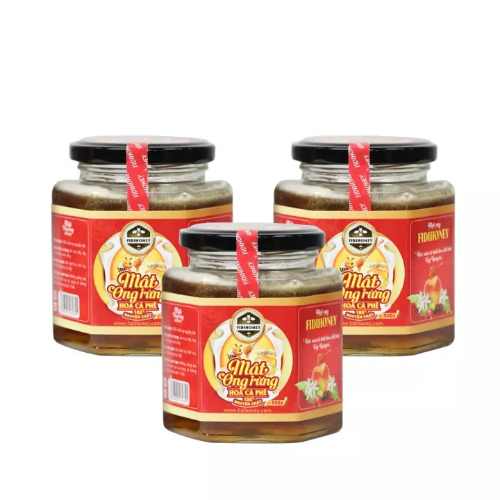 Combo 4 lọ mật ong FidiHoney hoa cafe (500gr/lọ) tặng 3 chai mật ong FidiHoney hoa rừng (470gr /chai)