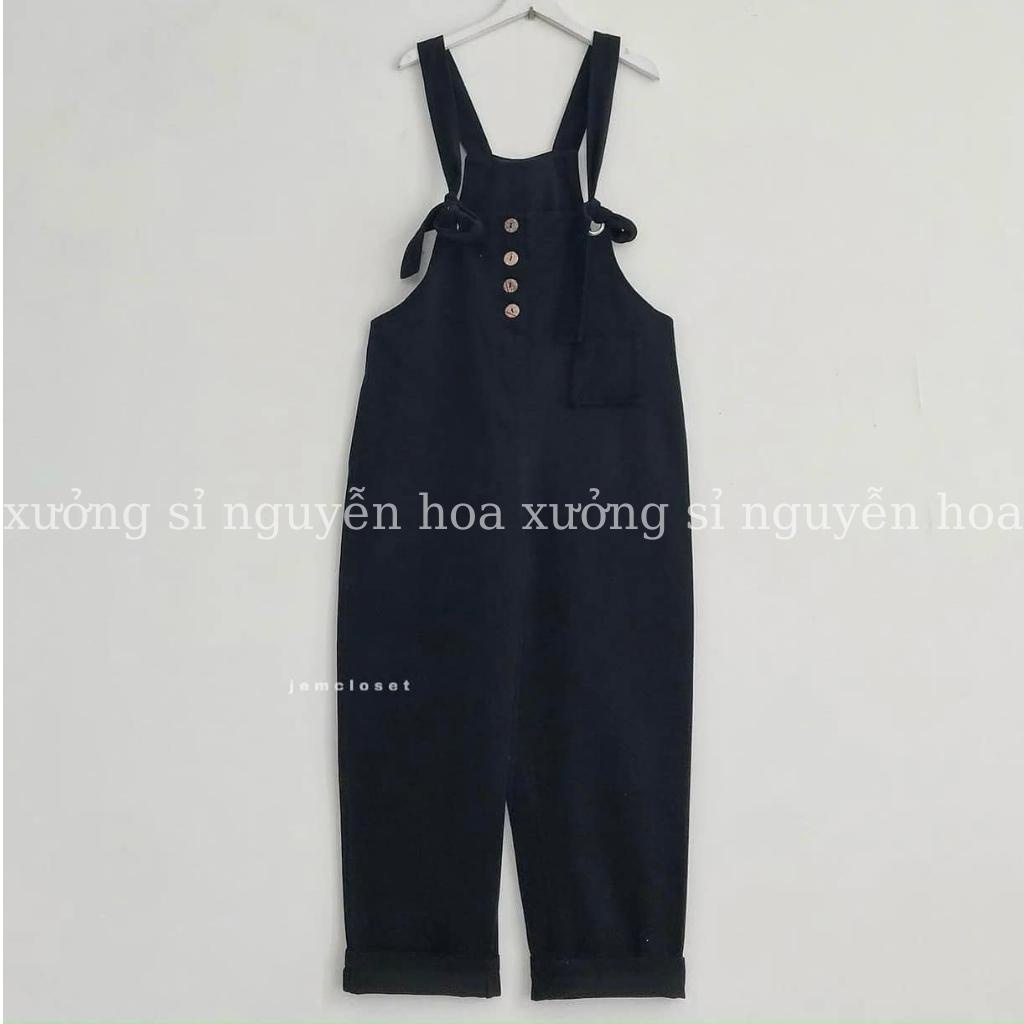 Quần yếm buộc dây 4 cúc hot trend ulzzang kiểu dáng hàn quốc freesize form rộng 2 màu be đen xưởng sỉ nguyễn hoa