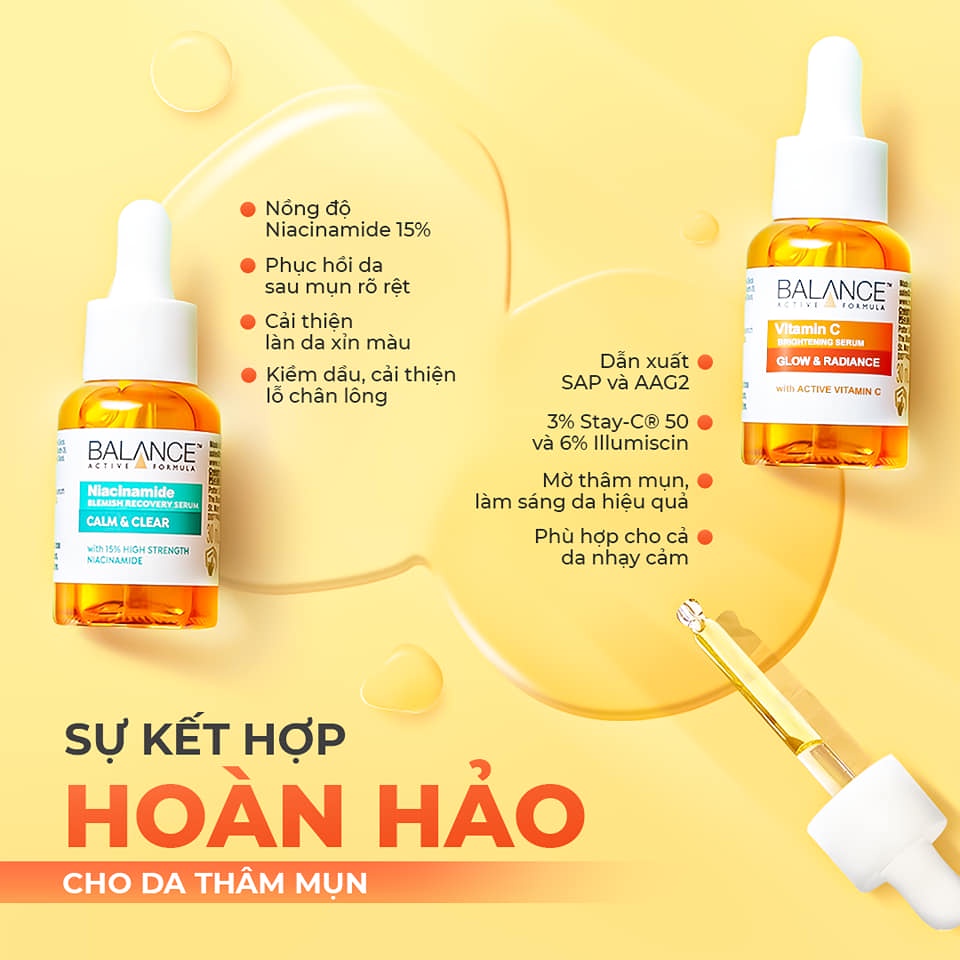 Combo Trắng Da Căng Mượt Serum Vitamin C + Hyaluronic Balance Active Formula 30ml
