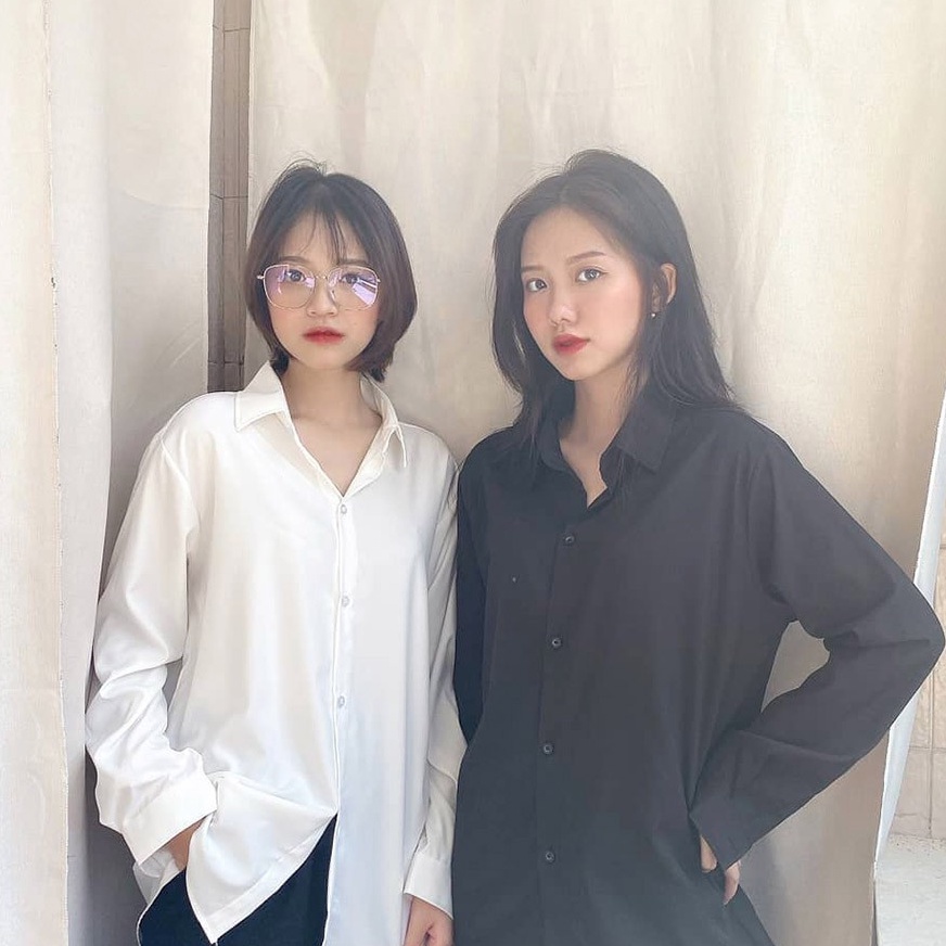 Áo Sơ Mi Nữ Form Rộng Dài Tay Cotton Lụa Hàn Unisex Màu Trắng Đen Kiểu sơ mi nữ dáng rộng Bigsize Ulzzang,TONGKHO