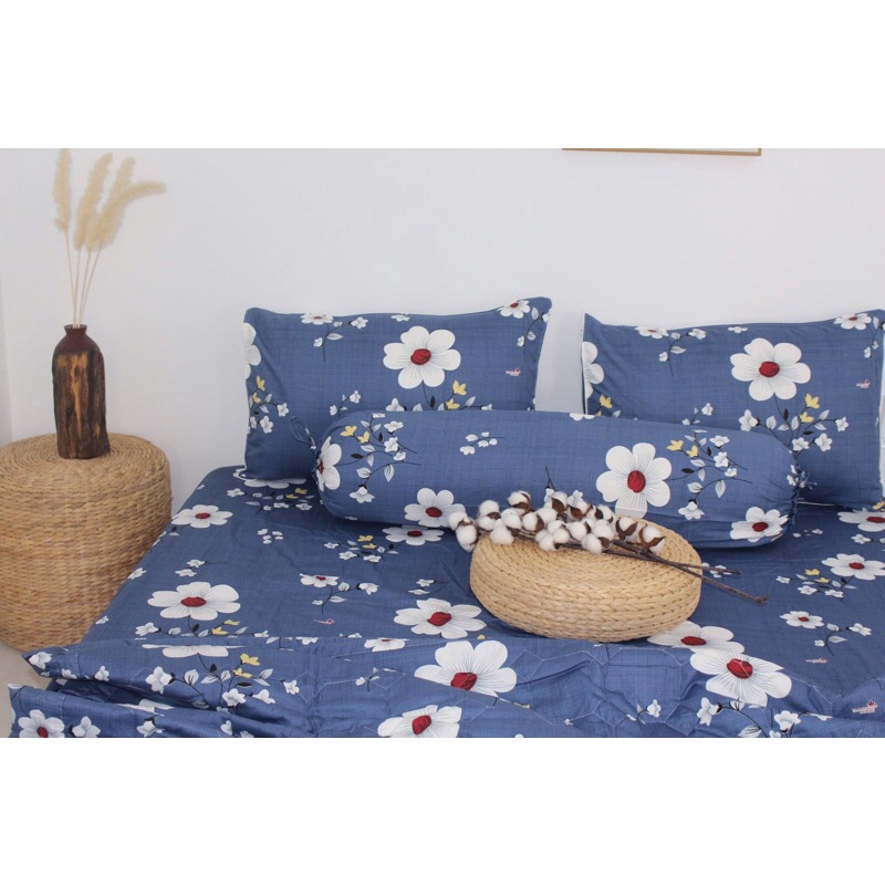 Drap Thắng Lợi, ga giường cao cấp chuẩn logo mẫu Hoa xanh dương