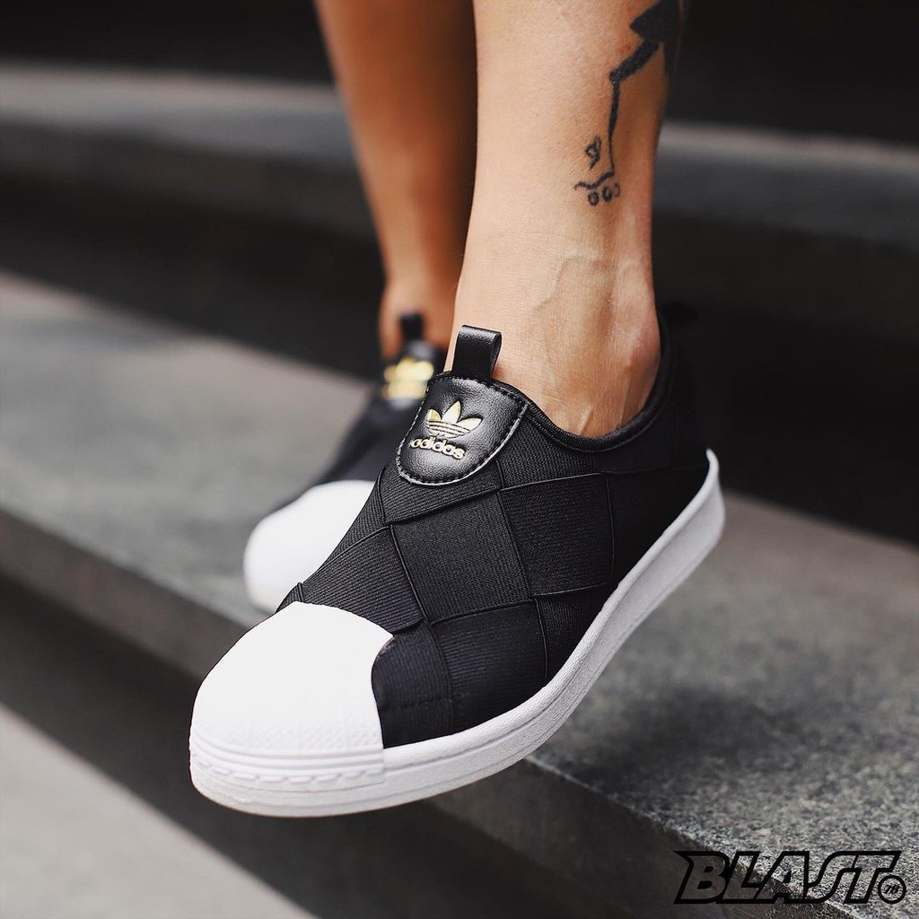 Giày Nữ Sneaker Adidas FREESHIP Adidas Superstar Slip On W Core Black Gold - Giày Thể Thao Nữ Adidas Chính Hãng 2021