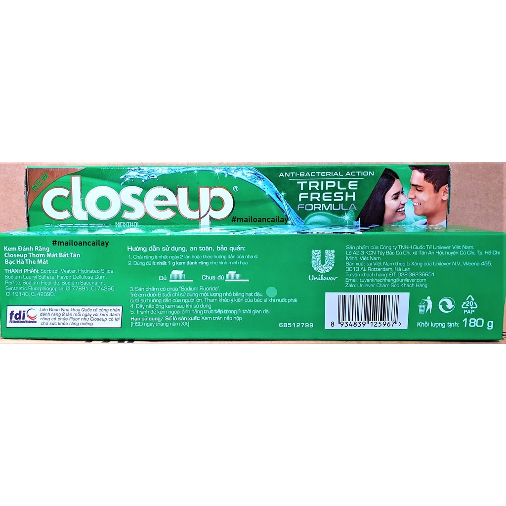 Kem đánh răng Closeup BẠC HÀ 180gr