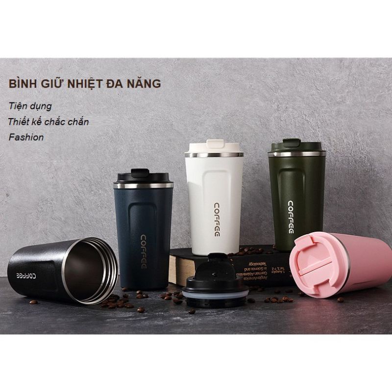 Bình Giữ Nhiệt Cafe Size 510ML Miệng Uống Bật Nắp, Thiết Kế Tuyệt Đẹp và Sang Trọng 5 Màu Lựa Chọn
