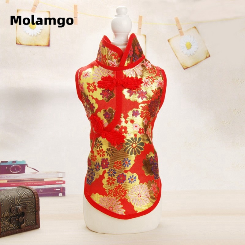 Sườn Xám Họa Tiết Hoa Mẫu Đơn Xinh Xắn Thời Trang Mùa Hè Cho Thú Cưng