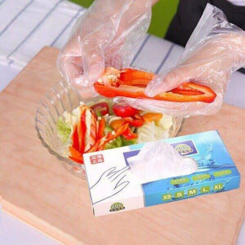 Hộp 100, 200 bao tay nilon dùng 1 lần tiện lợi