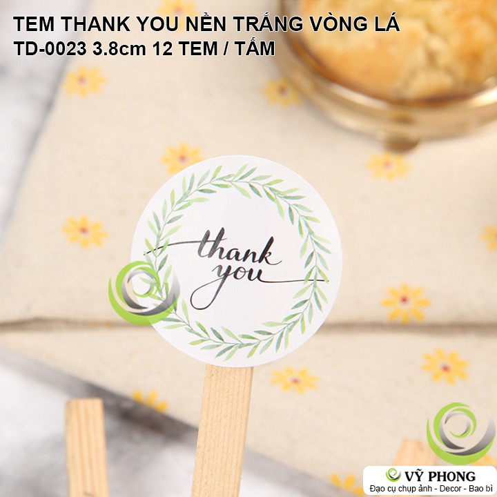 TEM DÁN STICKER THANK YOU NỀN TRẮNG VÒNG LÁ NIÊM PHONG TRANG TRÍ  HỘP BAO BÌ QUÀ TẶNG TD-0023