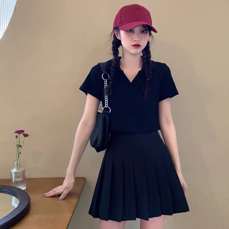 Áo croptop cổ bẻ tay ngắn kiểu cổ polo chất thun lạnh