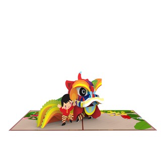 Thiệp 3D pop up Múa lân ngày Tết