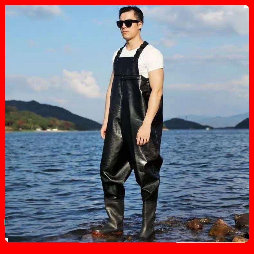 ✣✣❡Quần dài câu cá, áo chống thấm nước, lội nước nam nữ, đi mưa, cá dày nửa ấm một mảnh, nĩa da