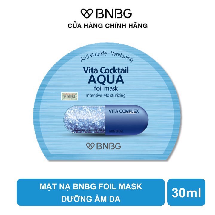 Mặt Nạ BNBG Vita Cocktail Aqua Foil Mask Dưỡng Ẩm Cho Mọi Loại Da 30ml (Hộp 10 Miếng)