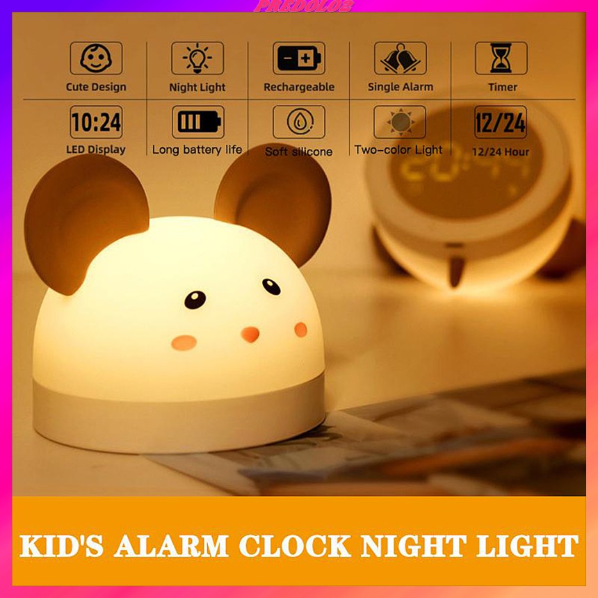 ED Kids Digital Alarm Clock Cute Table Rechargeable Nightlight Wake-up