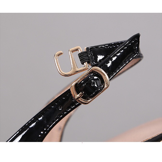 Giày cao gót đề xuồng bọc cói 8cm dáng slingback, chất da bóng