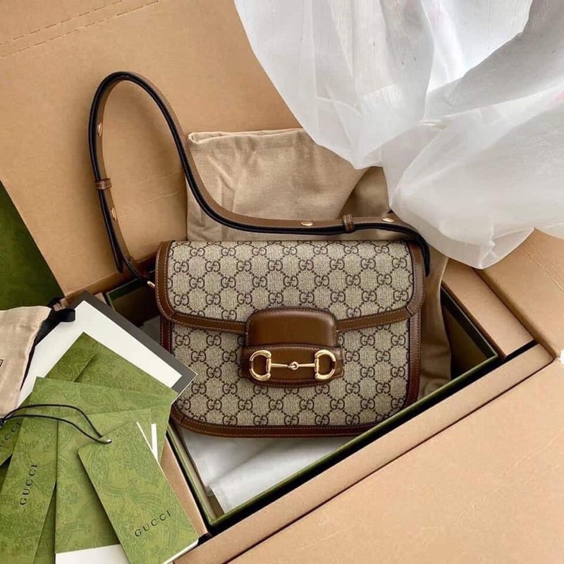 Túi Horsebit viền nâu hà hồ 1955 Fullbox