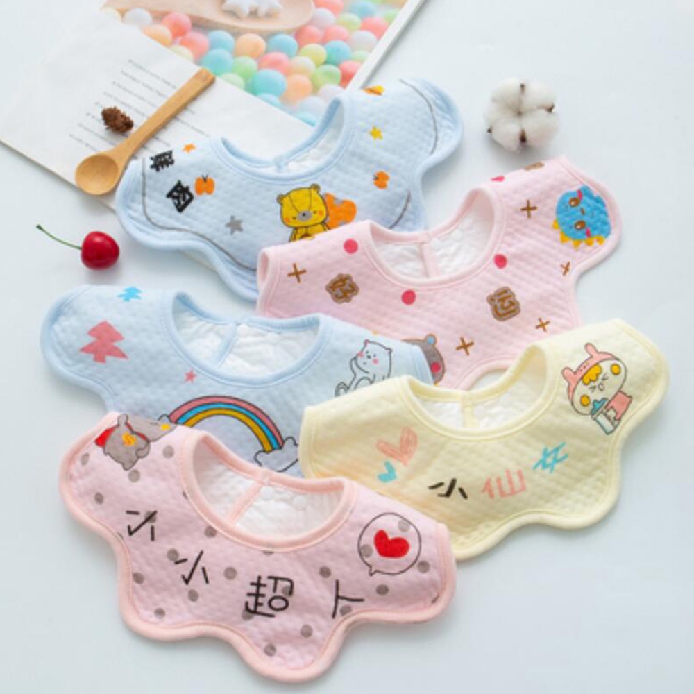 Set 5 yếm ăn hình tròn 360 độ chống thấm nước xinh xắn cho bé
