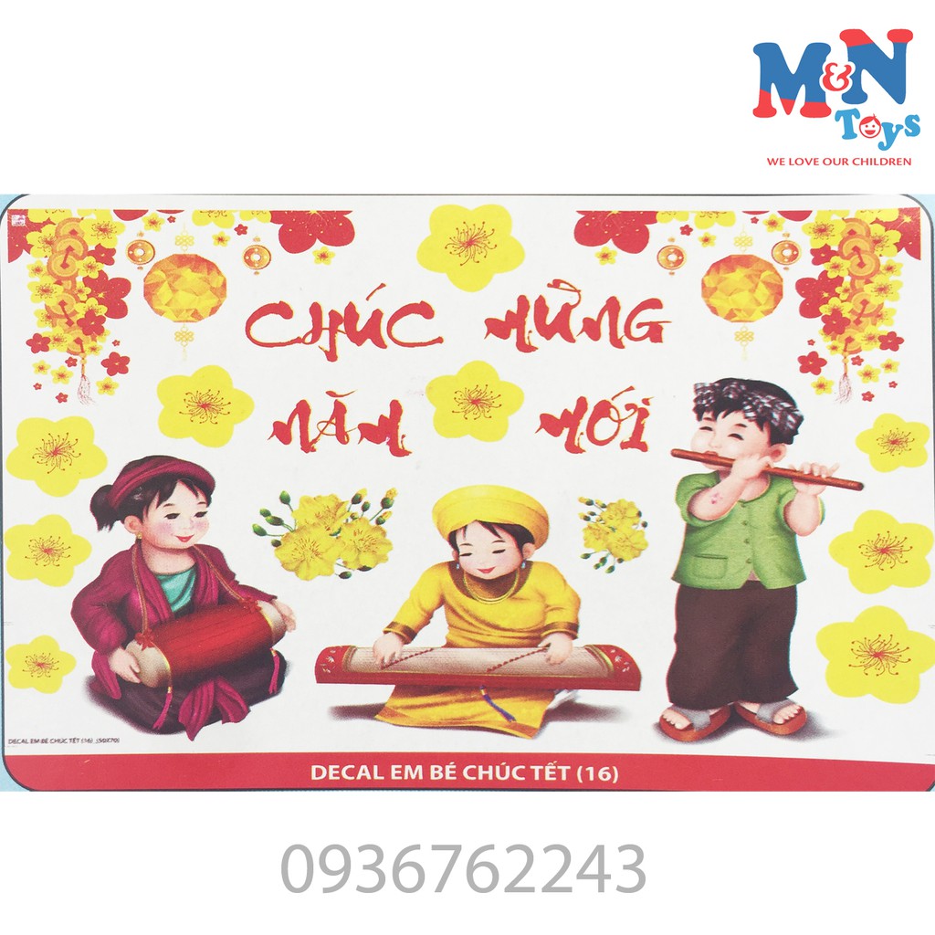 Decal 3d (sticker) dán kính Việt Nam trang trí Tết (mẫu Em bé chúc Tết 16 )